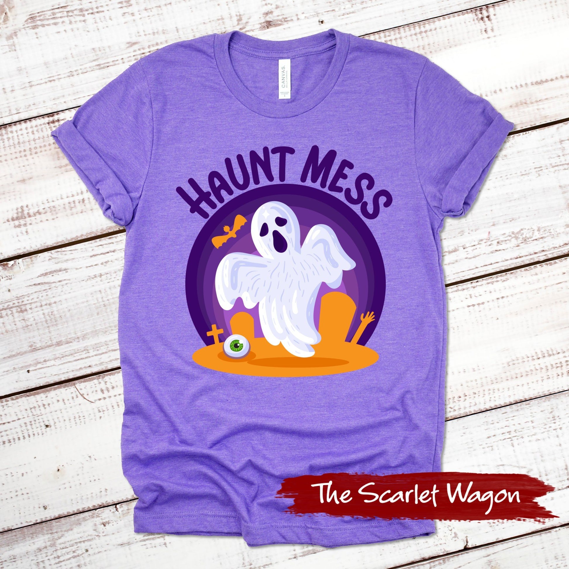 Haunt Mess Halloween Shirt Scarlet Wagon Heather Purple XS 