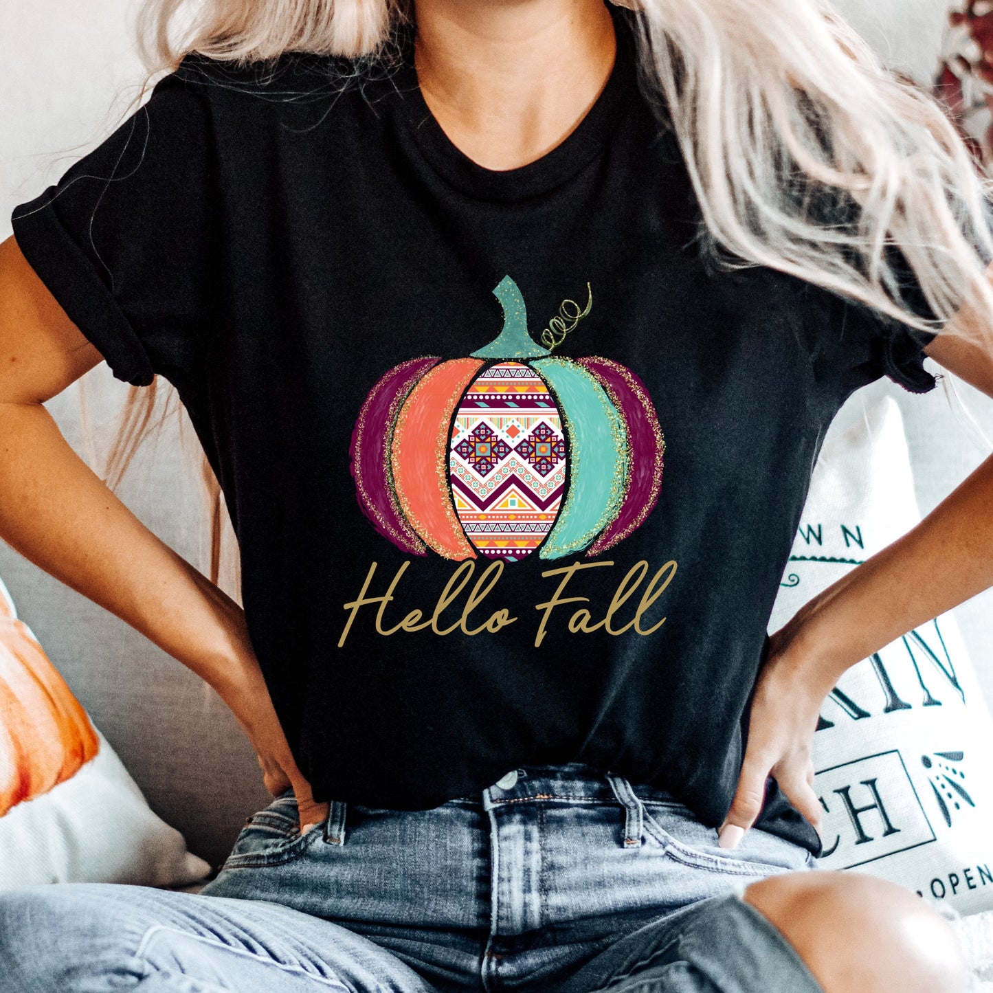 Hello Fall Aztec Pumpkin Fall Shirt Great Giftables 