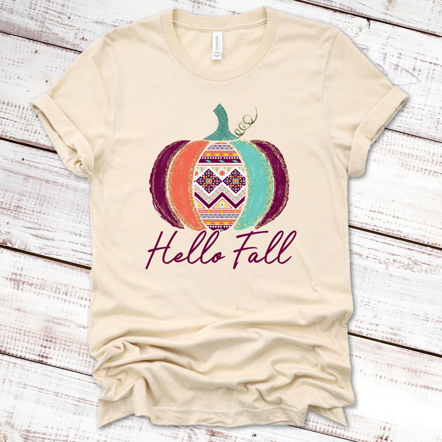 Hello Fall Aztec Pumpkin Fall Shirt Great Giftables Soft Cream XS 