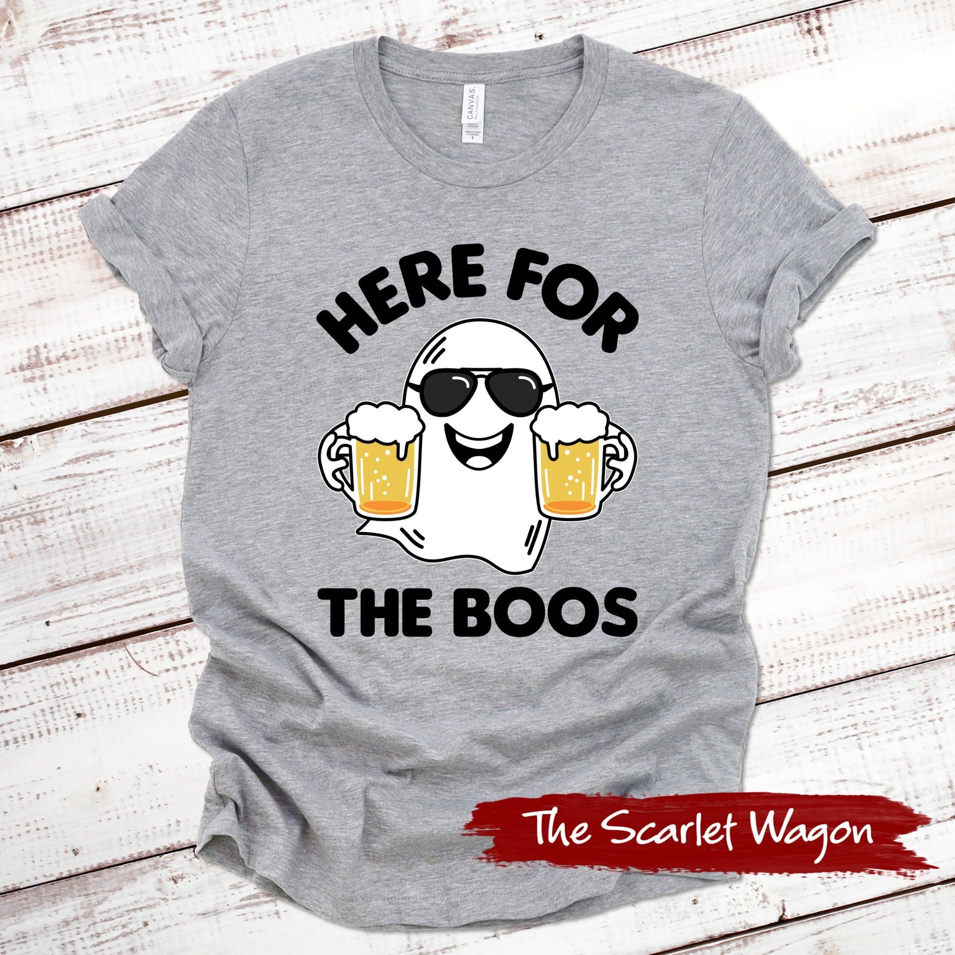 Here for the Boos Halloween Shirt Scarlet Wagon Athletic Heather XS 