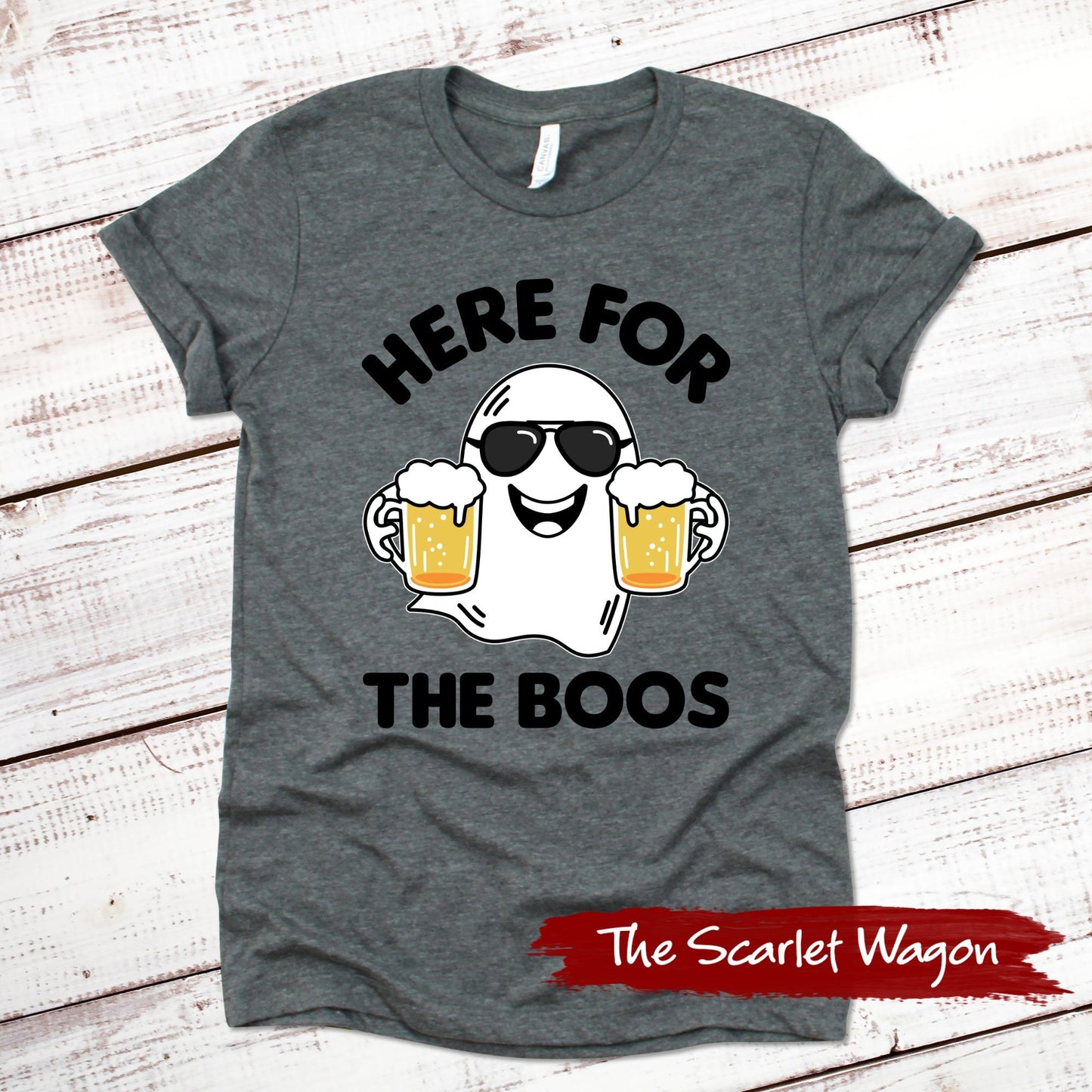 Here for the Boos Halloween Shirt Scarlet Wagon Deep Heather Gray XS 