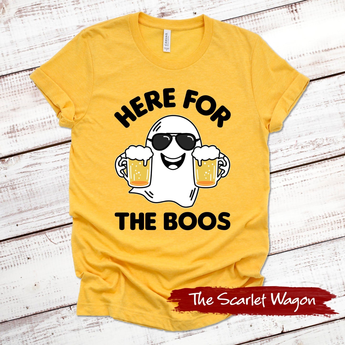Here for the Boos Halloween Shirt Scarlet Wagon Heather Gold XS 