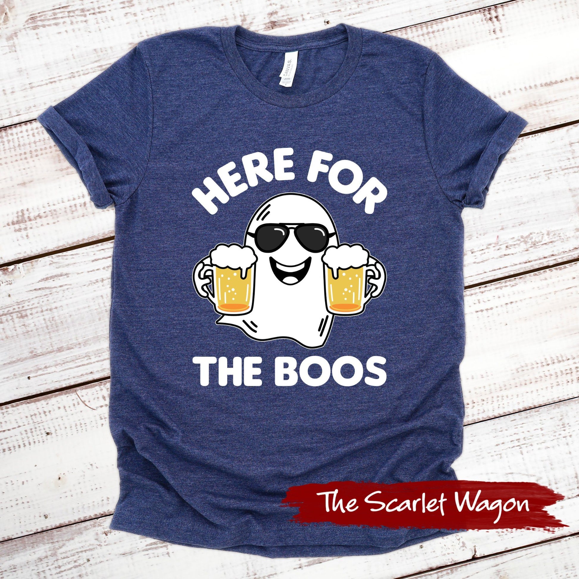 Here for the Boos Halloween Shirt Scarlet Wagon Heather Navy XS 