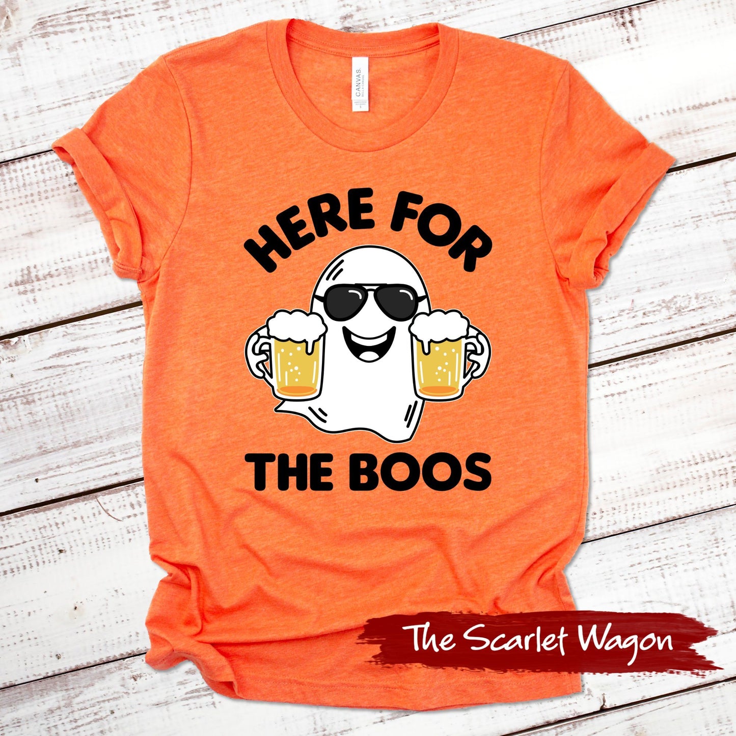 Here for the Boos Halloween Shirt Scarlet Wagon Heather Orange XS 