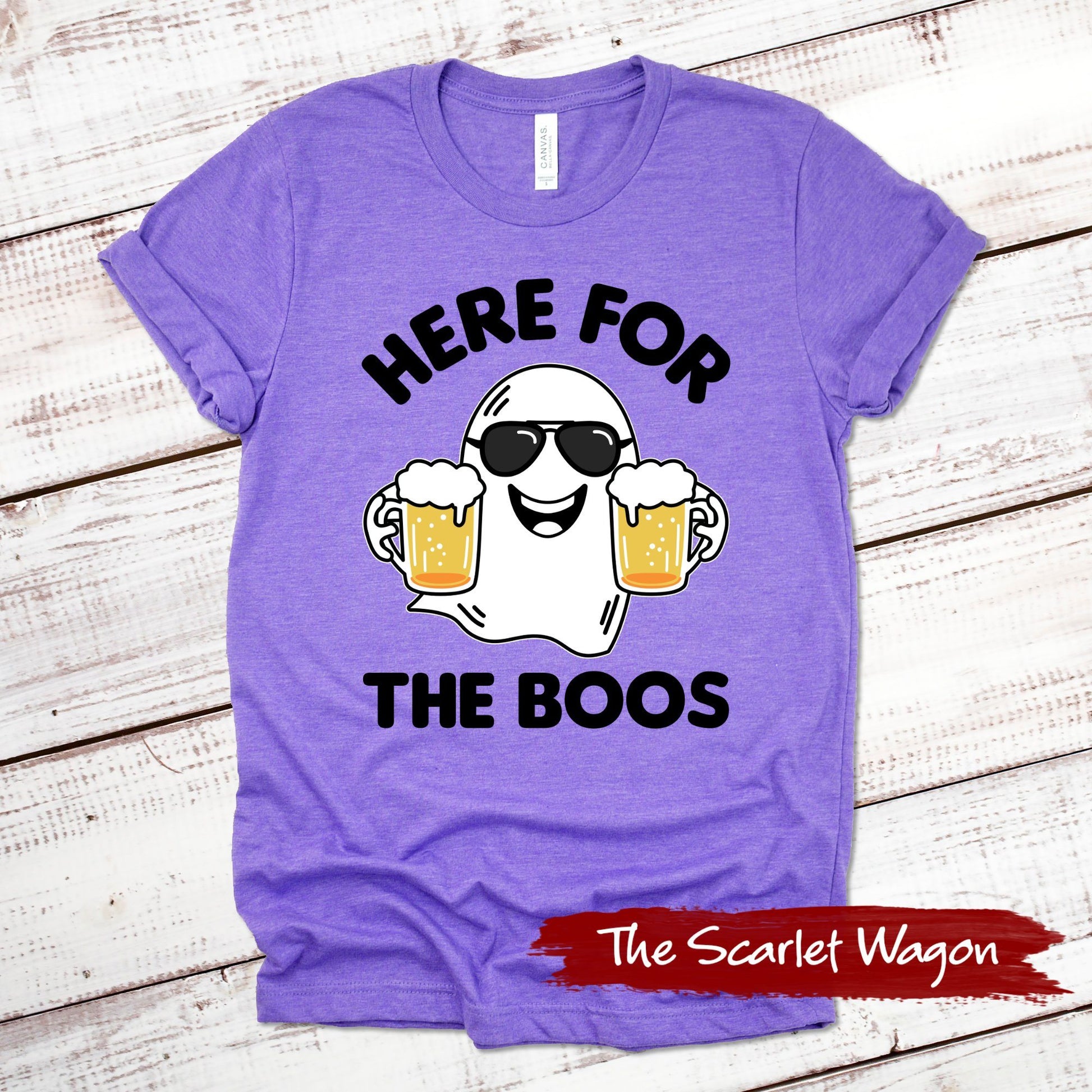 Here for the Boos Halloween Shirt Scarlet Wagon Heather Purple XS 