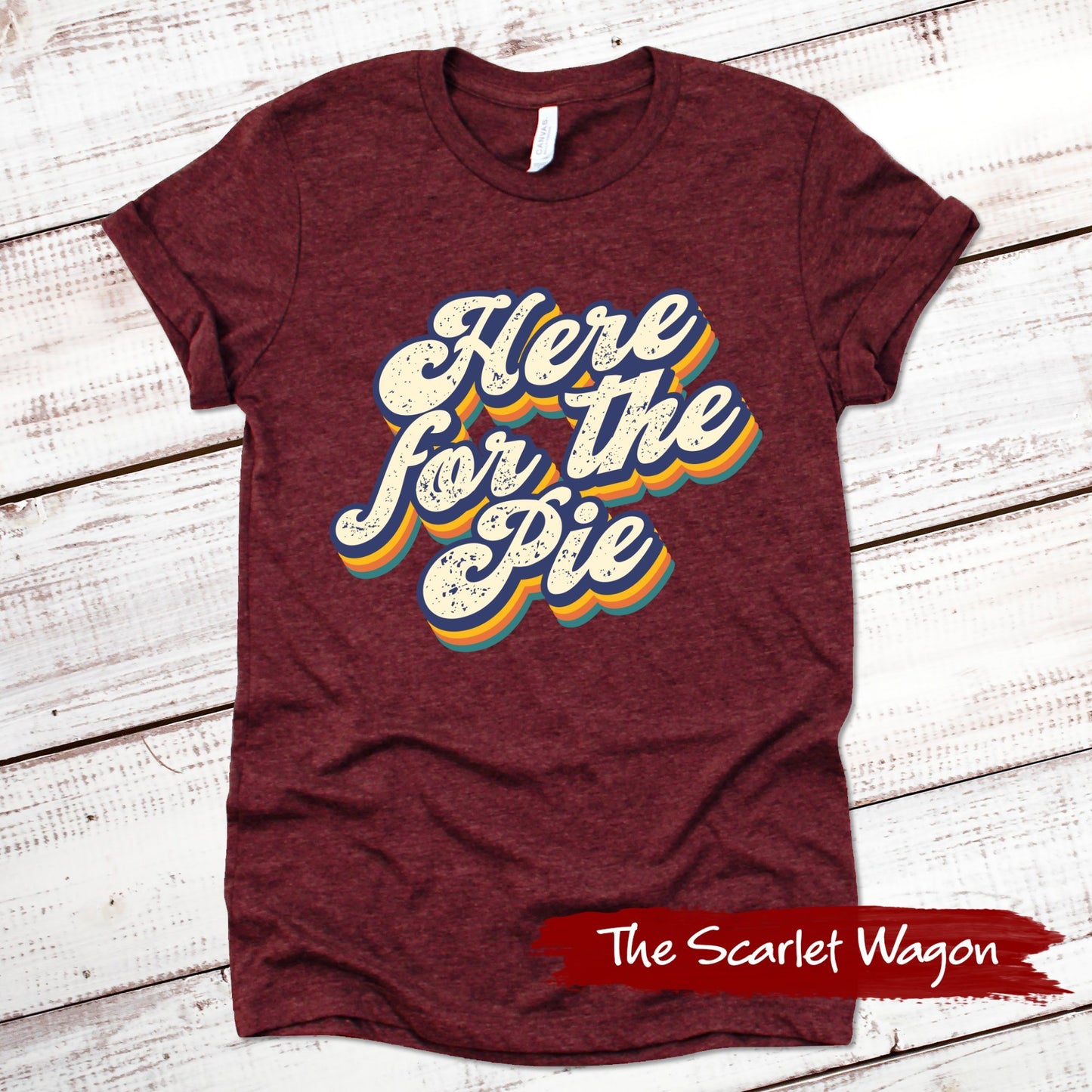 Here for the Pie Retro Fall Shirts Scarlet Wagon Heather Cardinal XS 