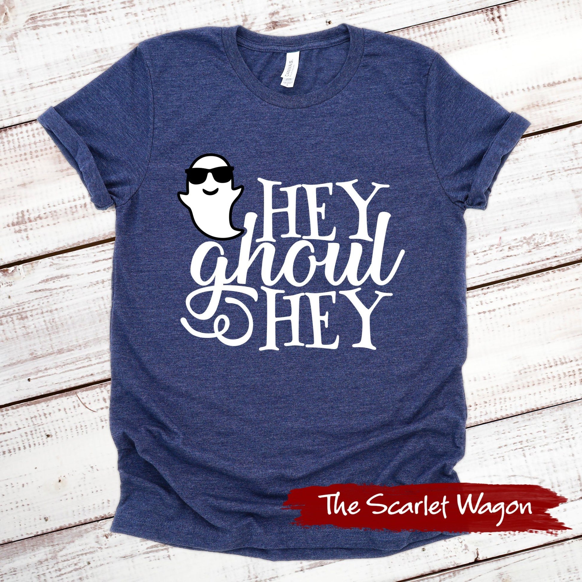 Hey Ghoul Hey Halloween Shirt Scarlet Wagon Heather Navy XS 