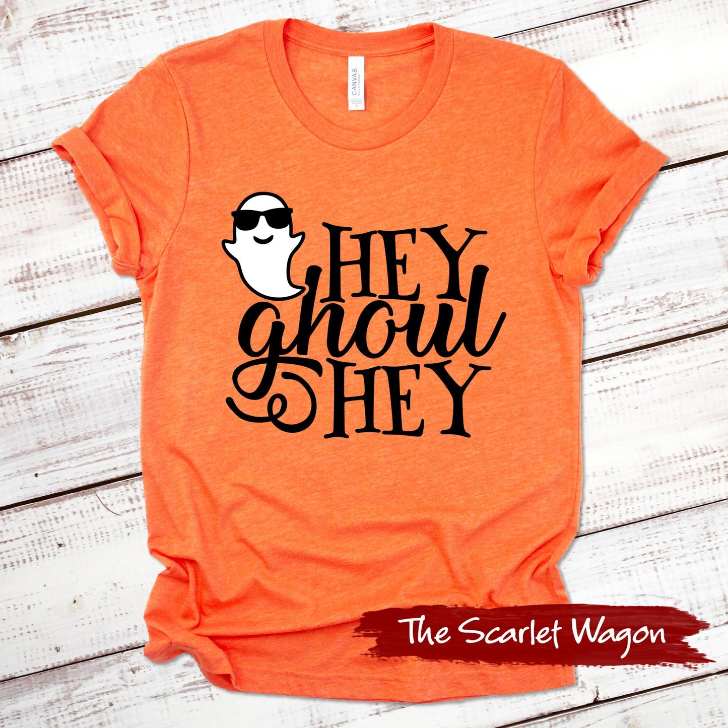 Hey Ghoul Hey Halloween Shirt Scarlet Wagon Heather Orange XS 
