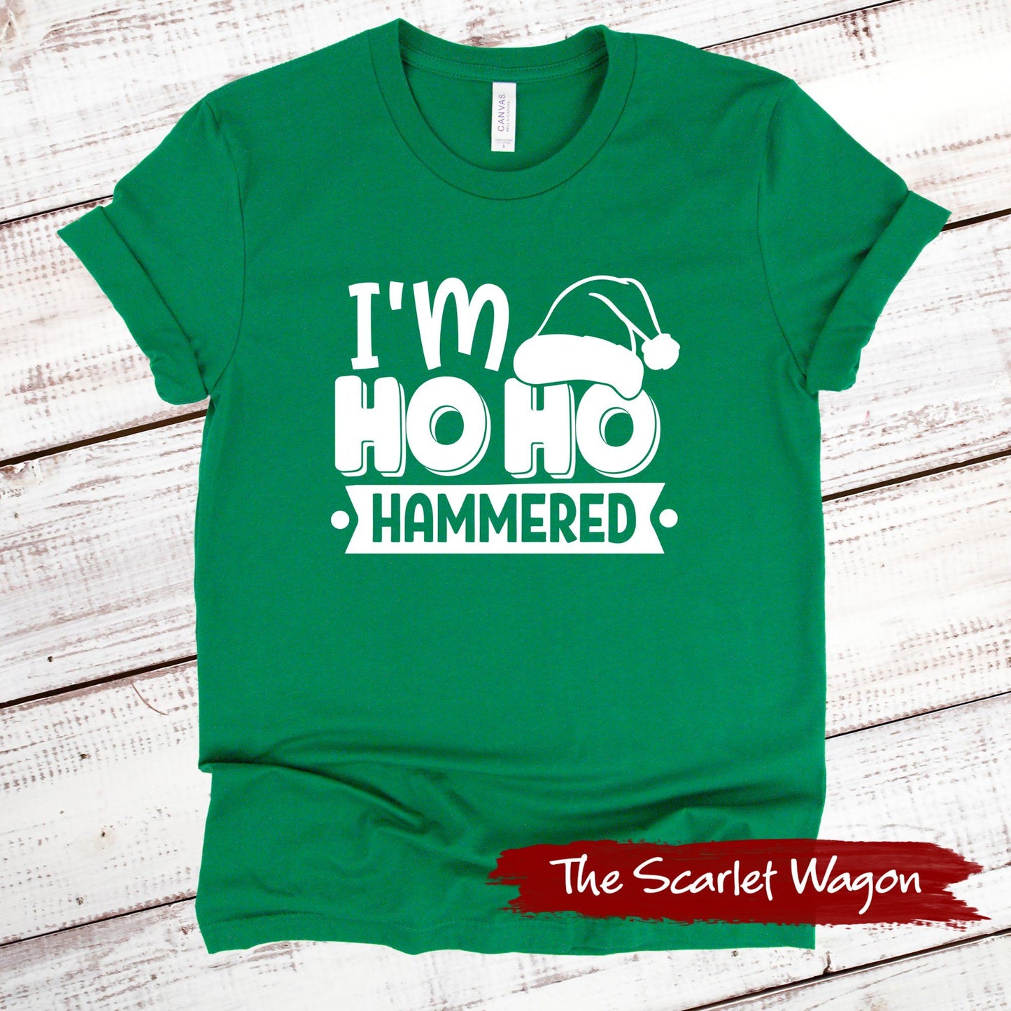 Ho Ho Hammered Christmas Shirt Scarlet Wagon Green XS 