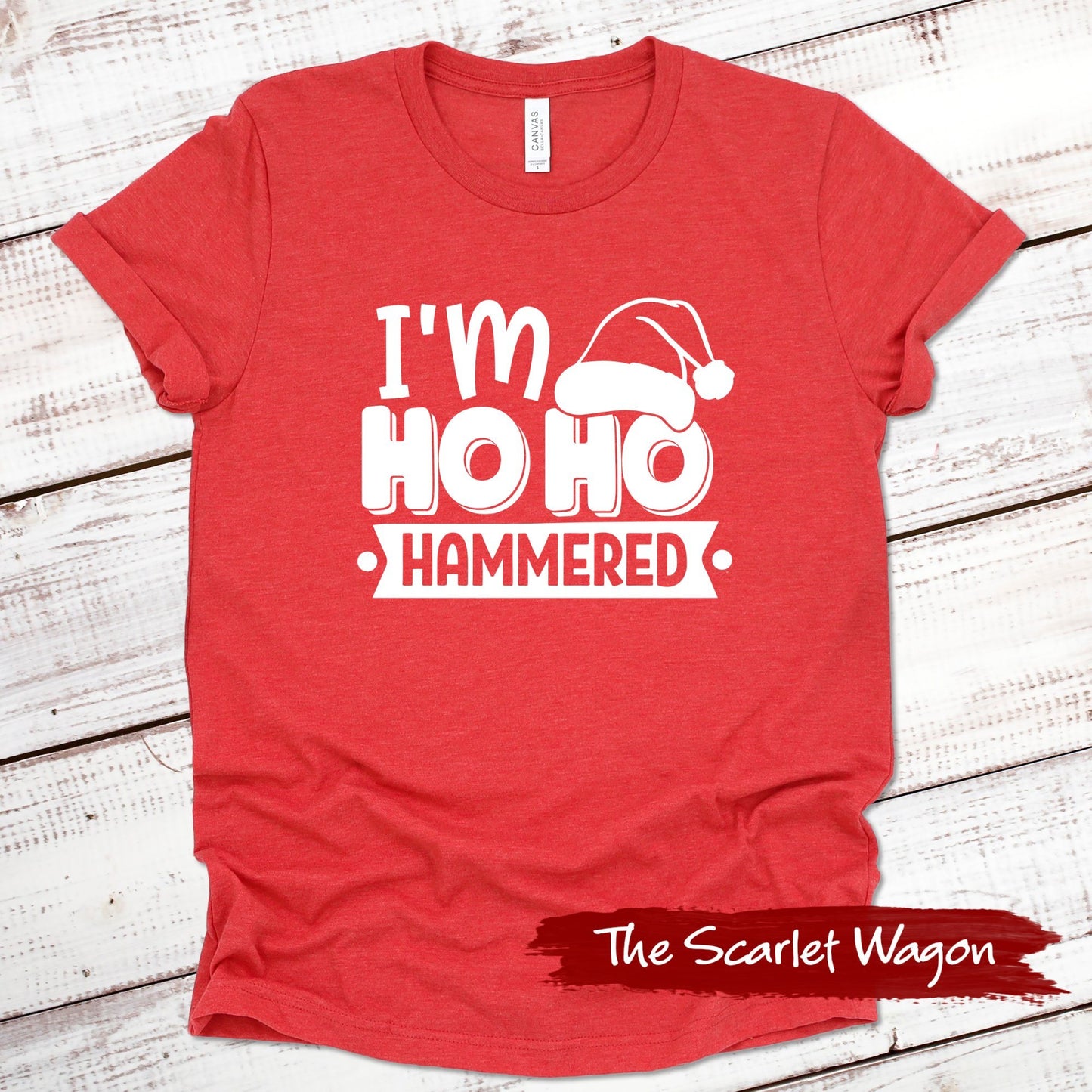 Ho Ho Hammered Christmas Shirt Scarlet Wagon Heather Red XS 