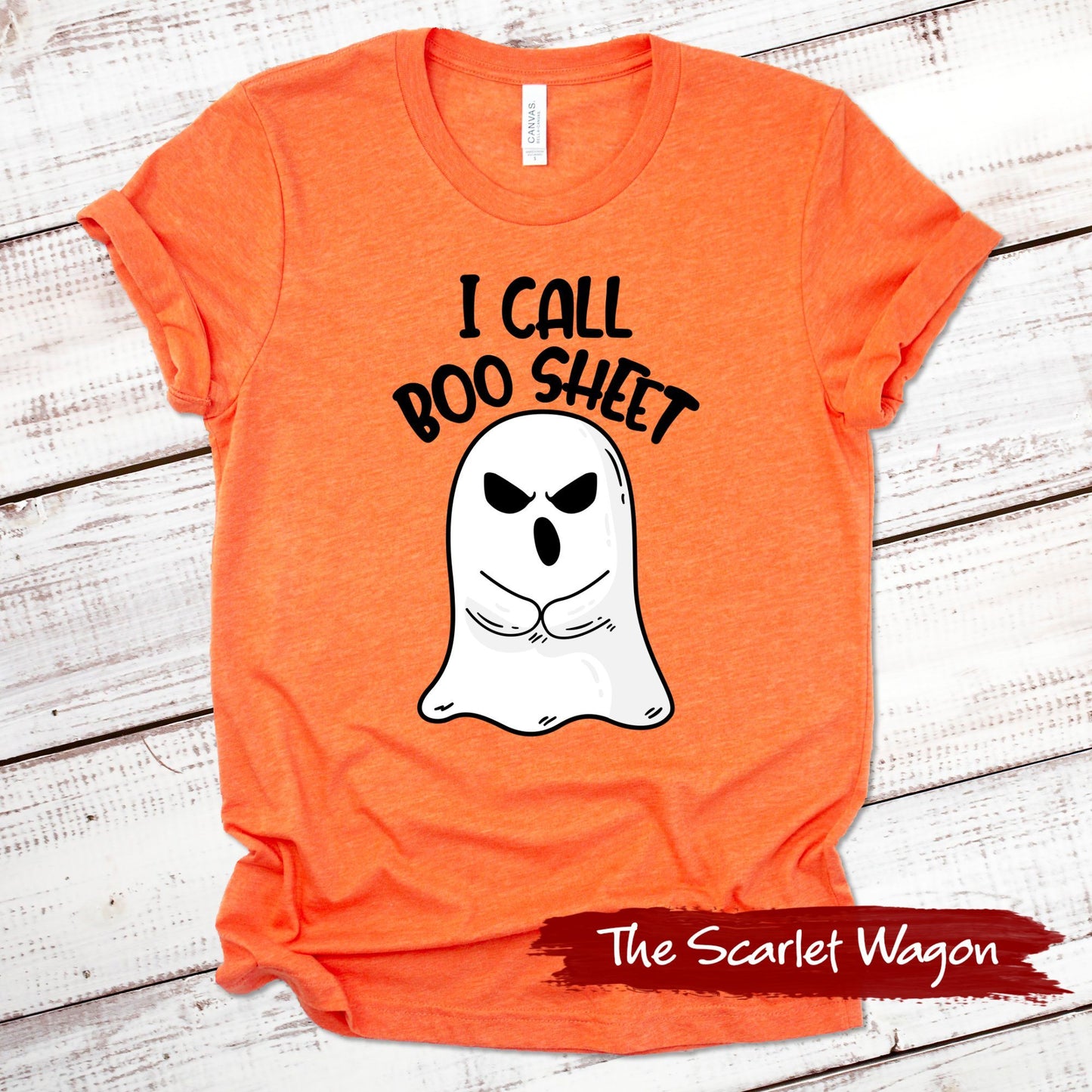 I Call Boo Sheet Halloween Shirt Scarlet Wagon Heather Orange XS 