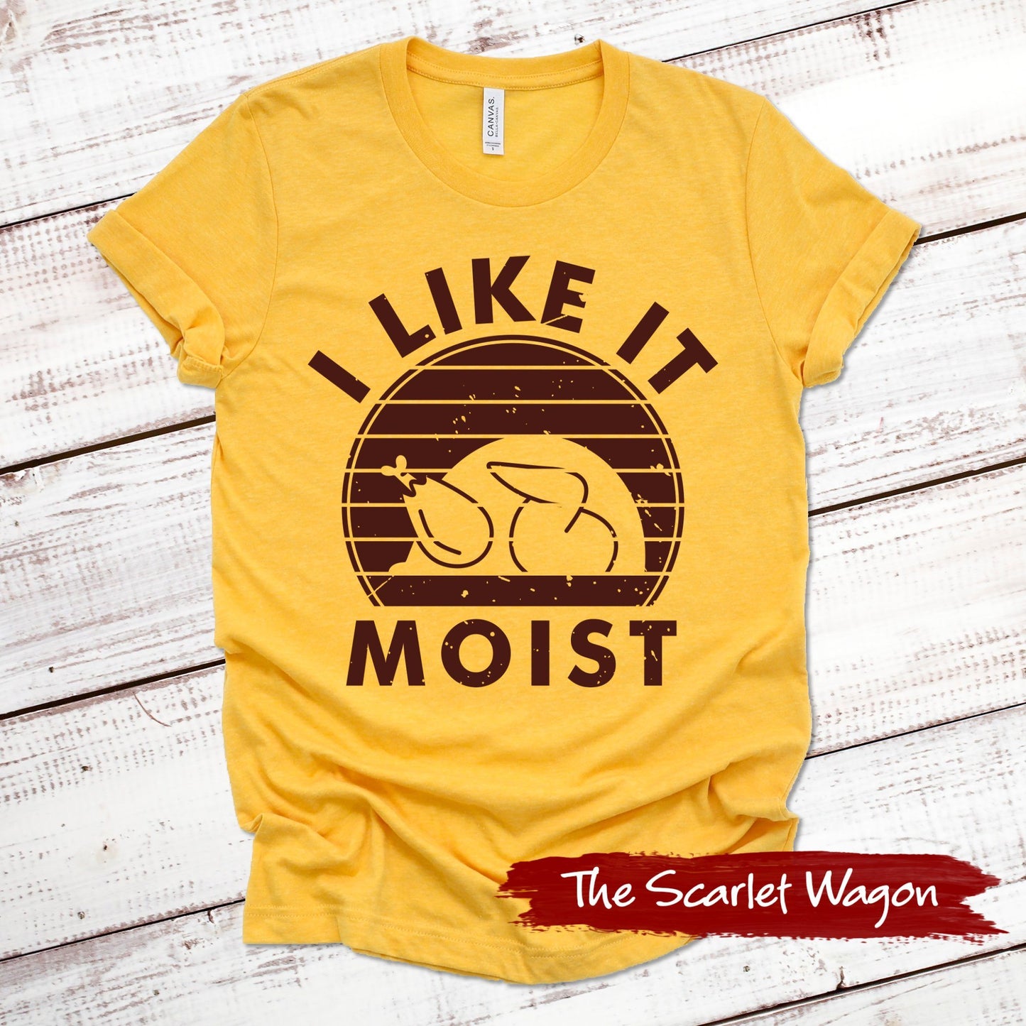 I Like it Moist Fall Shirts Scarlet Wagon Heather Gold XS 