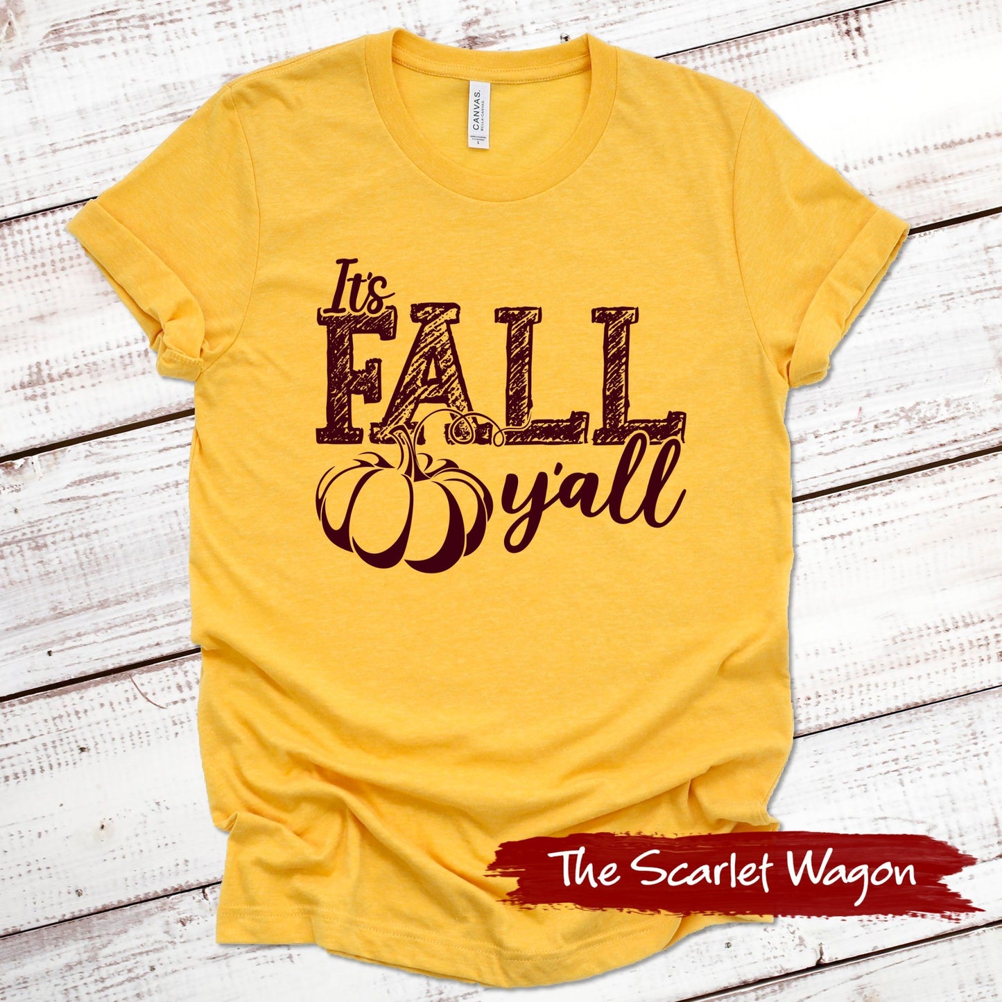 It's Fall Y'all Fall Shirt Scarlet Wagon Heather Gold XS 