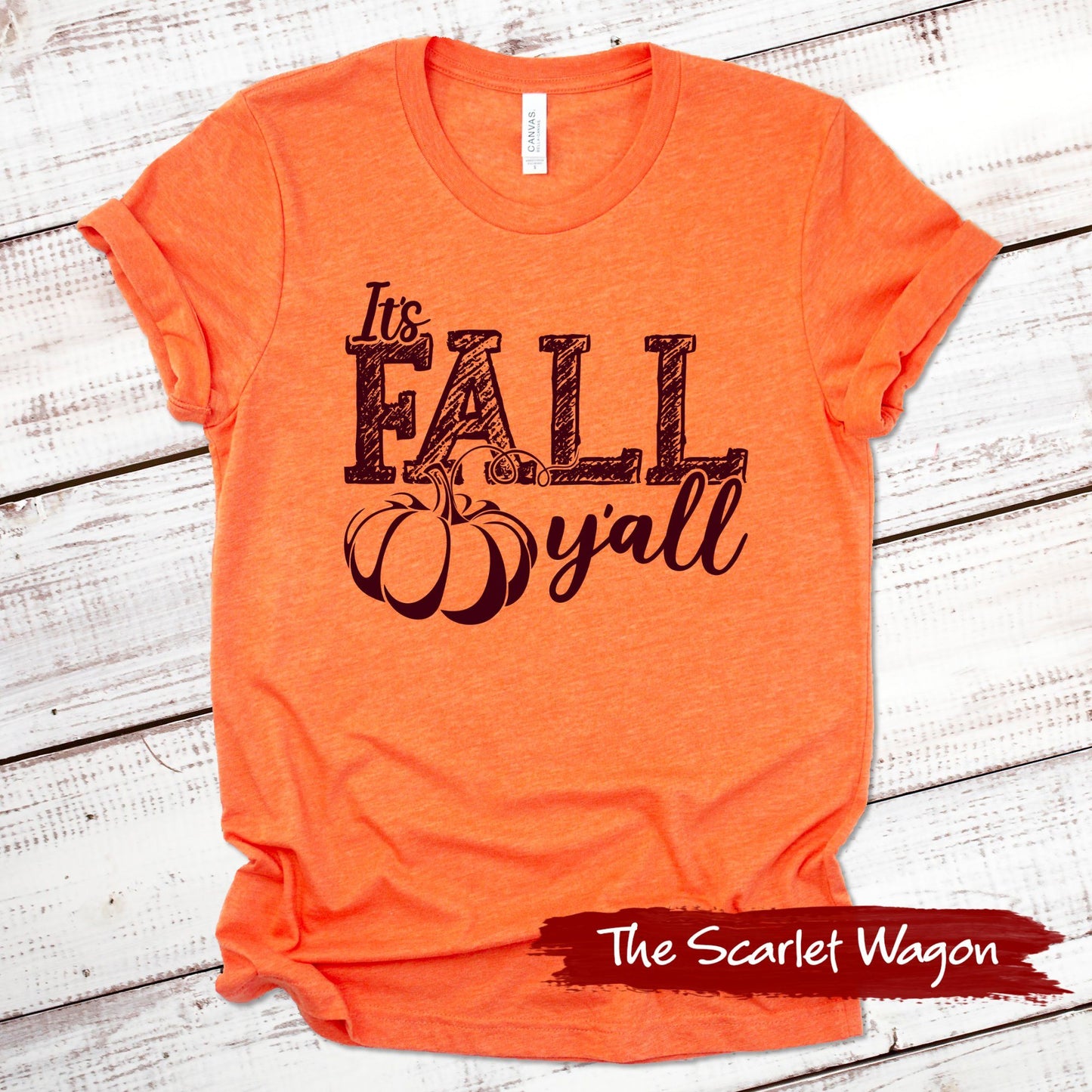 It's Fall Y'all Fall Shirt Scarlet Wagon Heather Orange XS 