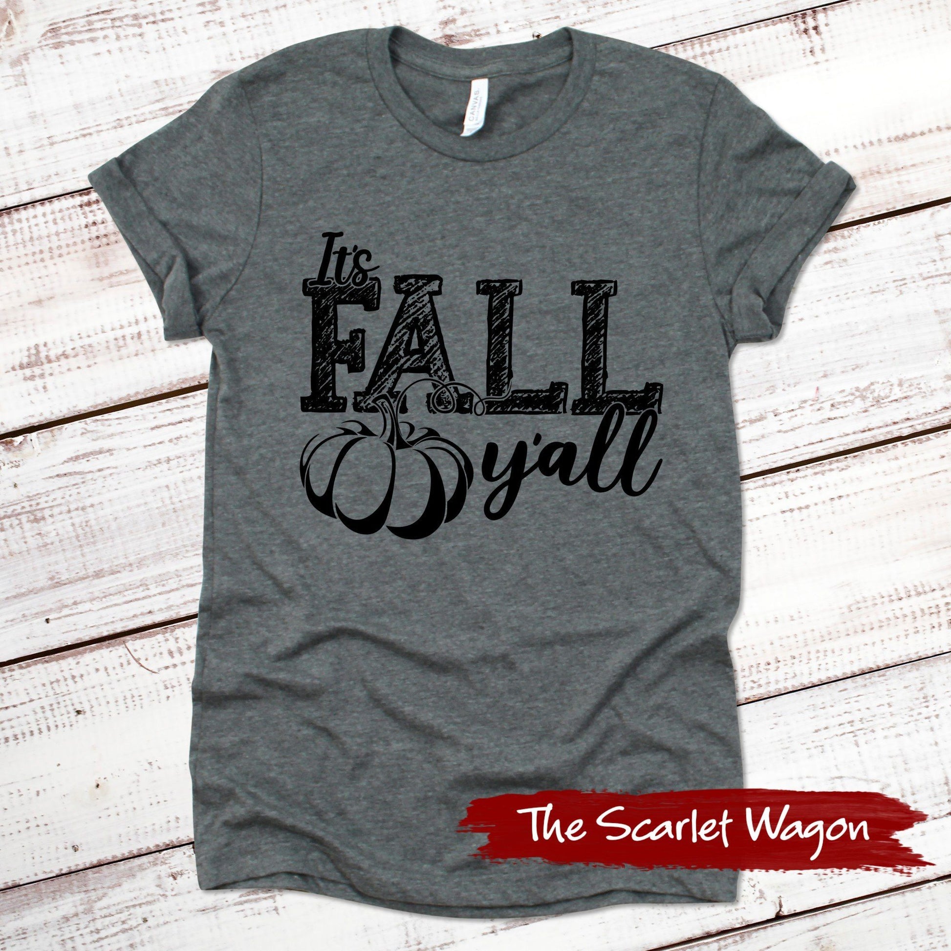It's Fall Y'all Fall Shirts Scarlet Wagon Deep Heather Gray XS 