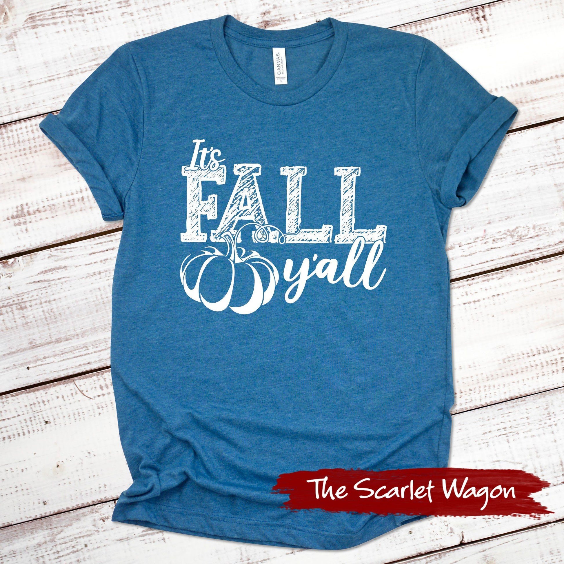 It's Fall Y'all Fall Shirts Scarlet Wagon Heather Deep Teal XS 