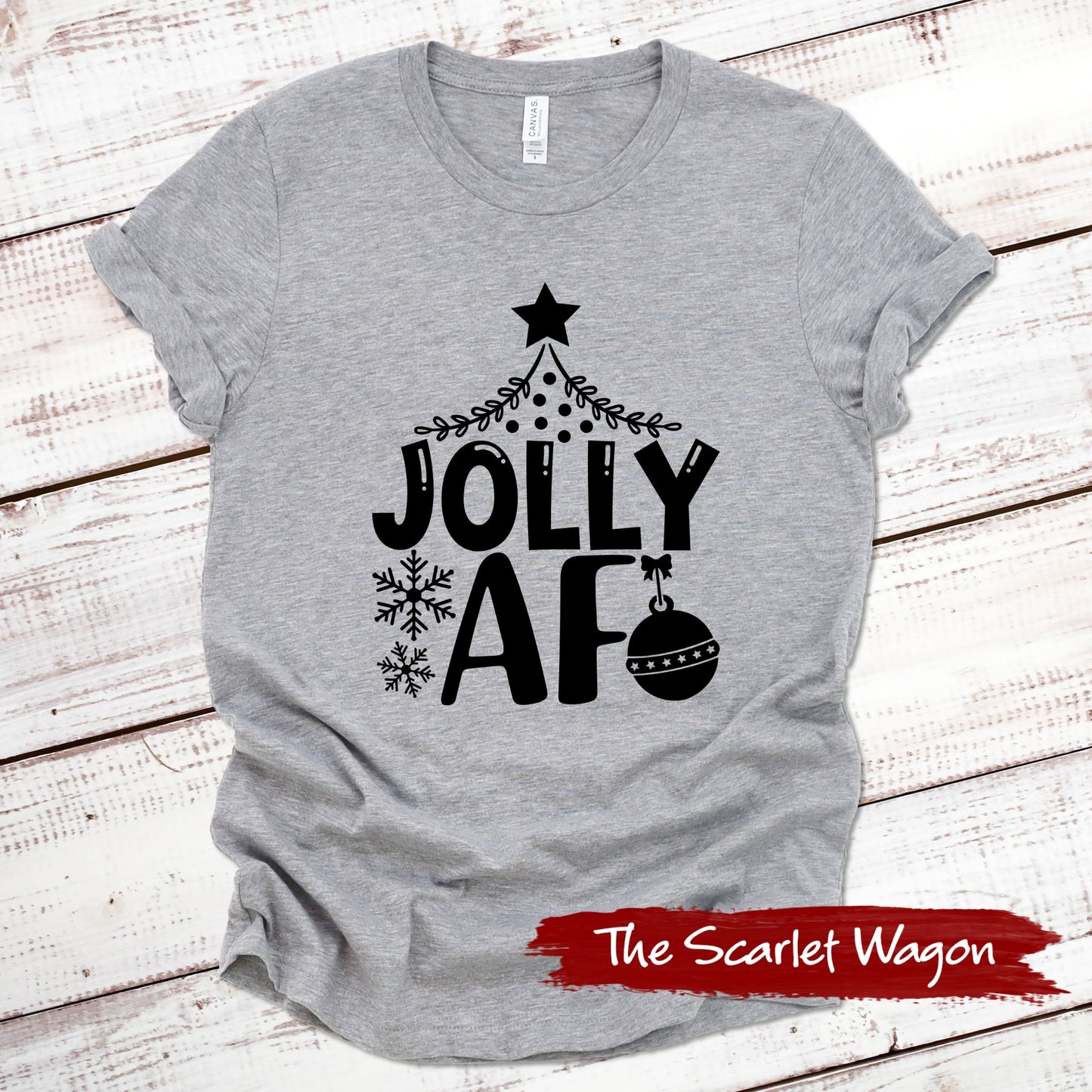 Jolly AF Christmas Shirt Scarlet Wagon Athletic Heather XS 