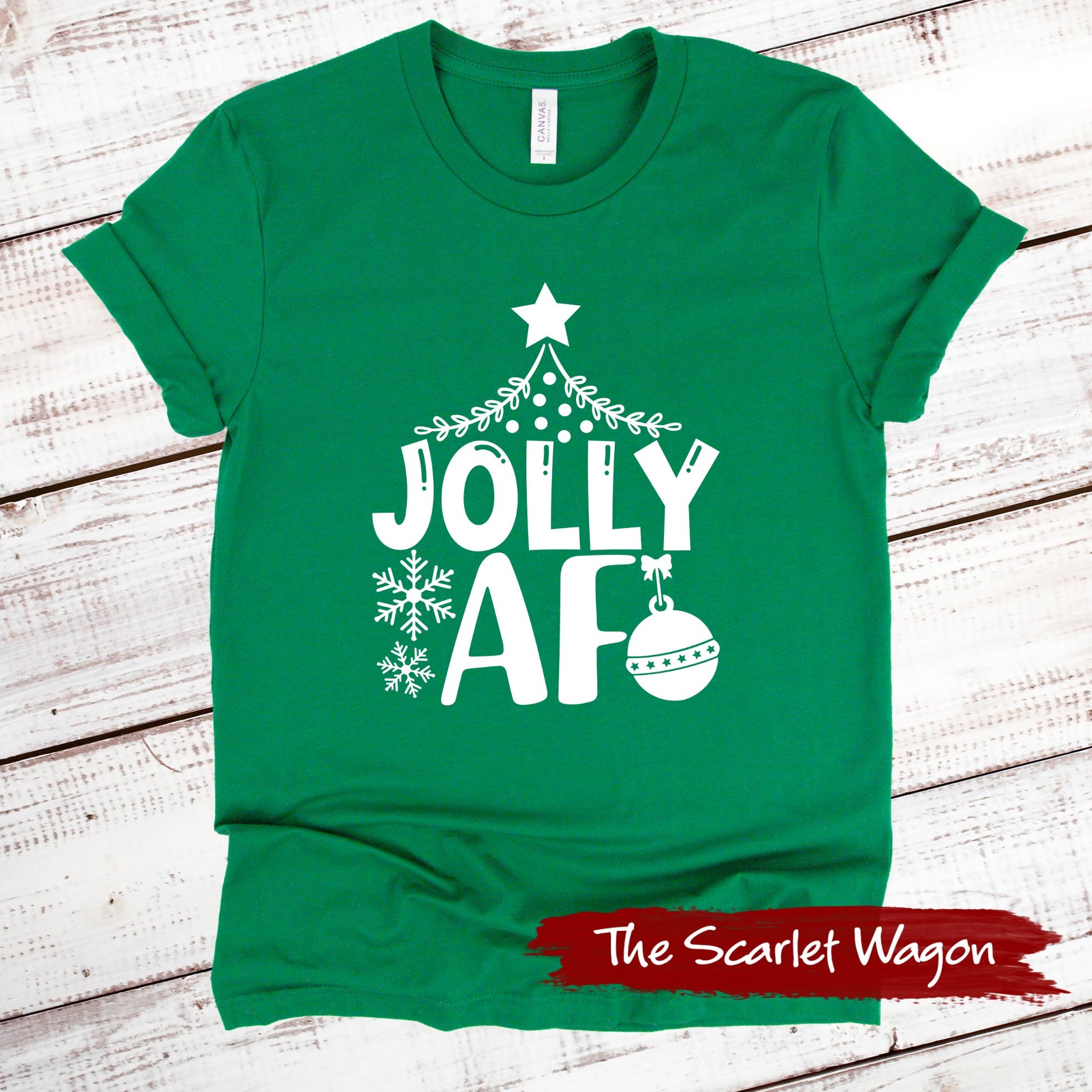 Jolly AF Christmas Shirt Scarlet Wagon Green XS 
