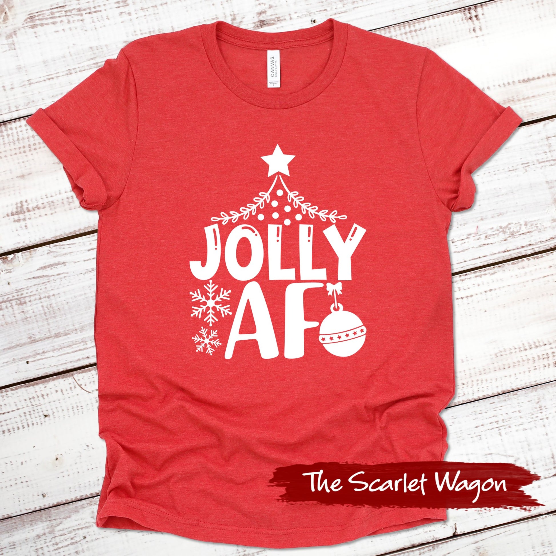 Jolly AF Christmas Shirt Scarlet Wagon Heather Red XS 