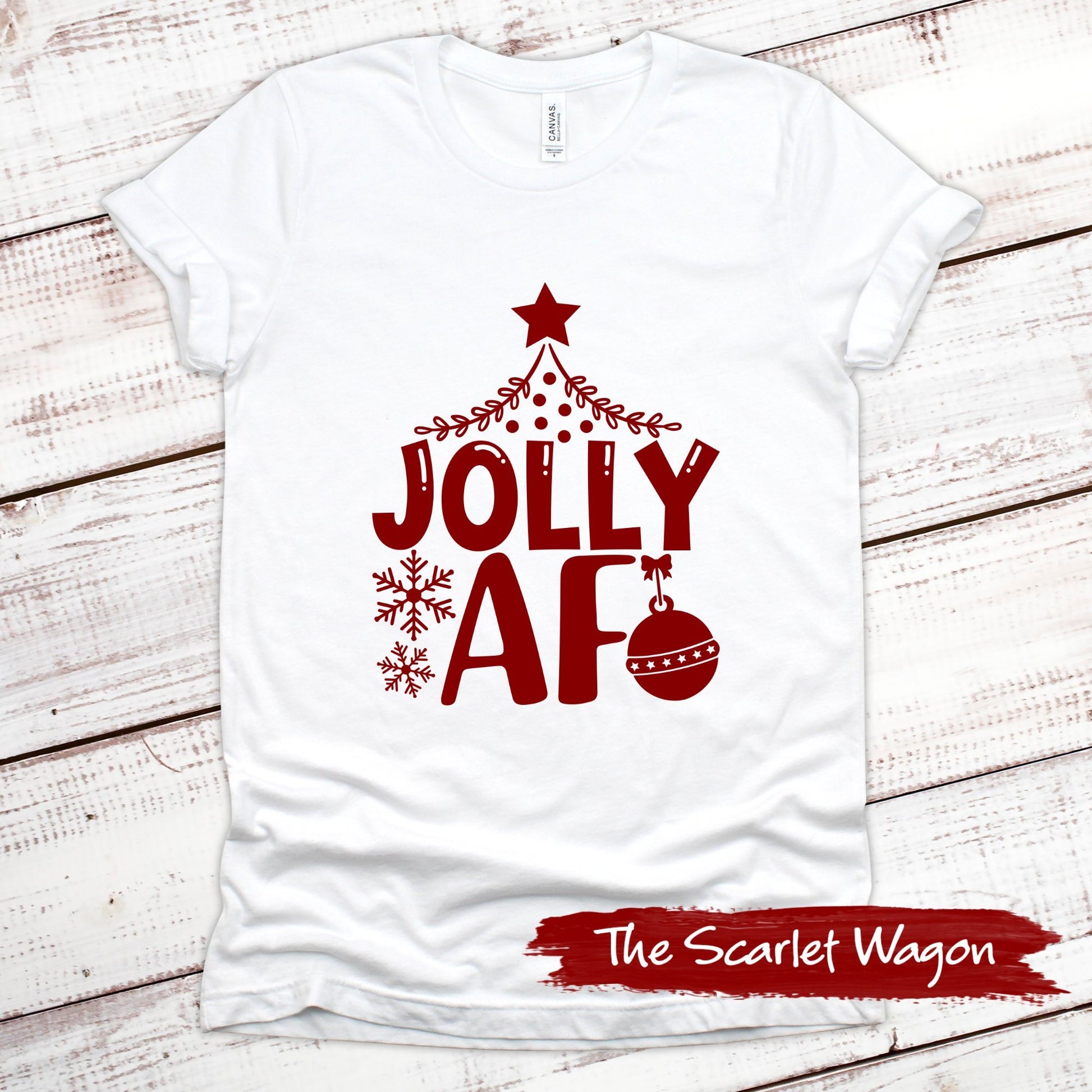 Jolly AF Christmas Shirt Scarlet Wagon White XS 
