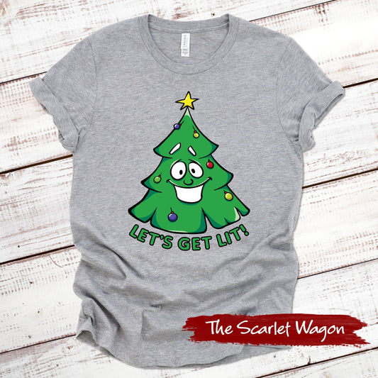 Let's Get Lit Christmas Tree Christmas Shirt Scarlet Wagon Athletic Heather XS 