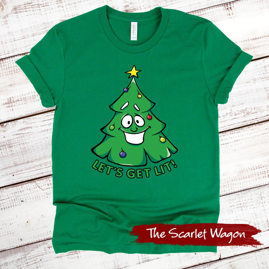 Let's Get Lit Christmas Tree Christmas Shirt Scarlet Wagon Green XS 