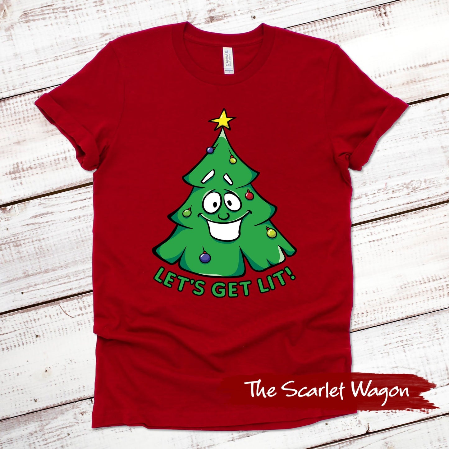 Let's Get Lit Christmas Tree Christmas Shirt Scarlet Wagon Red XS 
