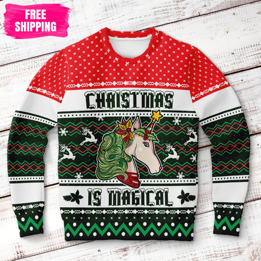 Magical Unicorn Ugly Christmas Sweatshirt Fashion Sweatshirt - AOP Subliminator 