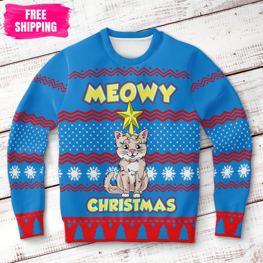 Meowy Christmas Ugly Christmas Sweatshirt Fashion Sweatshirt - AOP Subliminator 