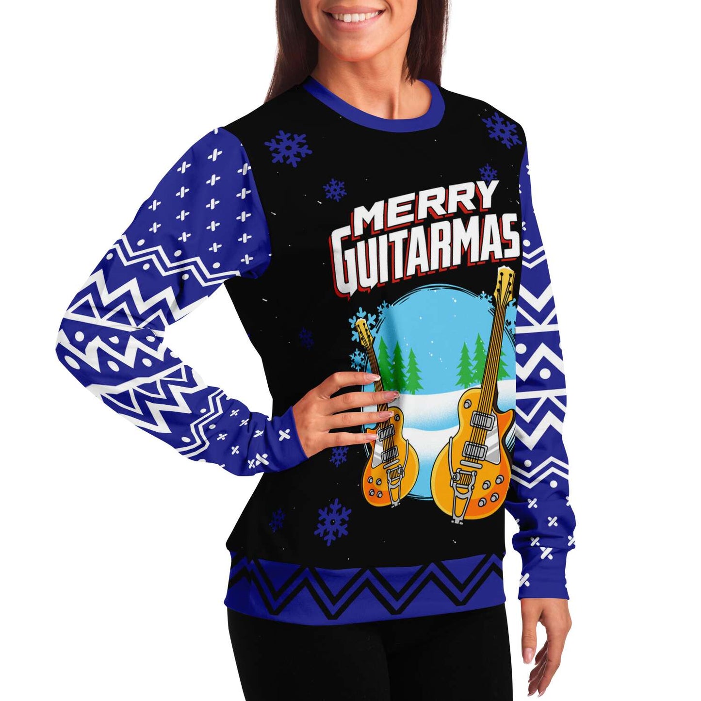 Merry Guitarmas Ugly Christmas Sweatshirt Fashion Sweatshirt - AOP Subliminator 