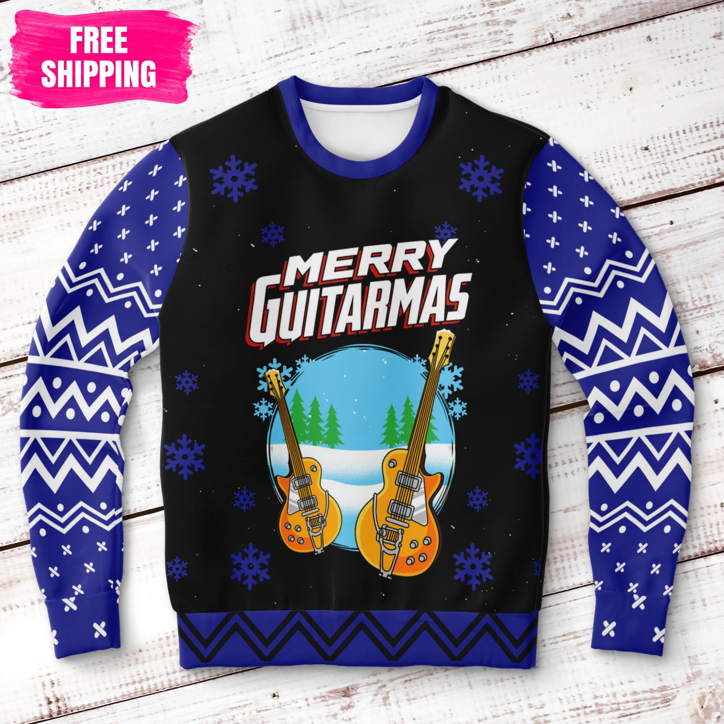 Merry Guitarmas Ugly Christmas Sweatshirt Fashion Sweatshirt - AOP Subliminator 