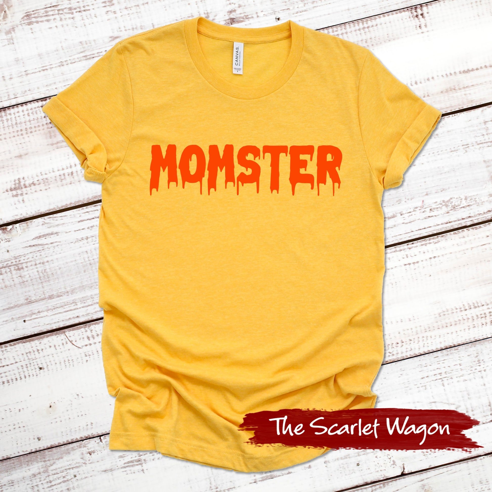 Momster Halloween Shirt Scarlet Wagon Heather Gold XS 