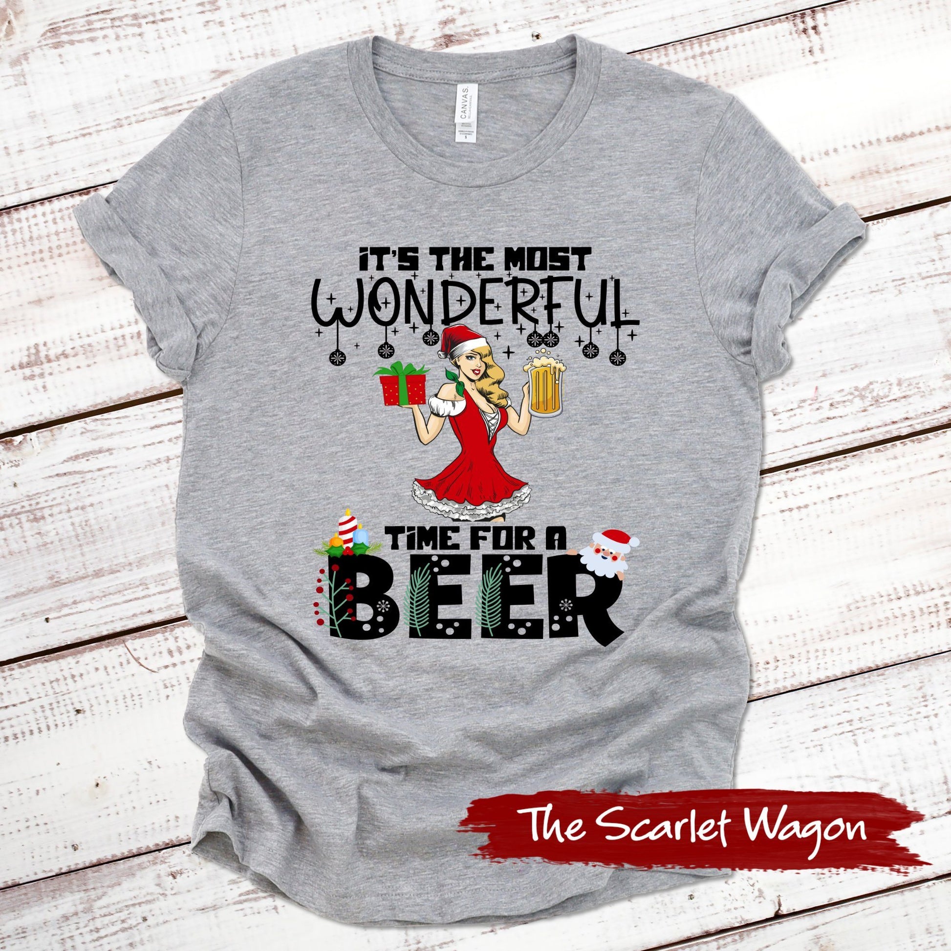 Most Wonderful Time for a Beer Christmas Shirt Scarlet Wagon Athletic Heather XS 