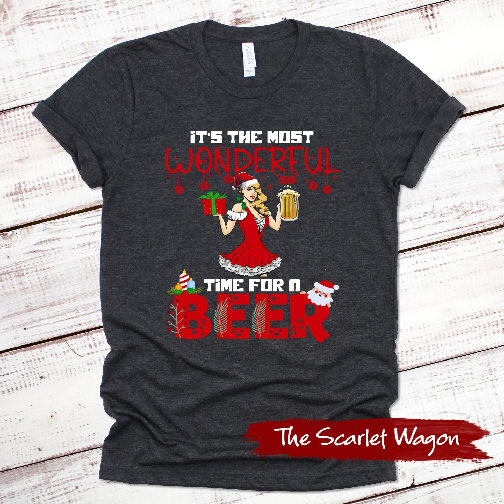 Most Wonderful Time for a Beer Christmas Shirt Scarlet Wagon Dark Gray Heather XS 