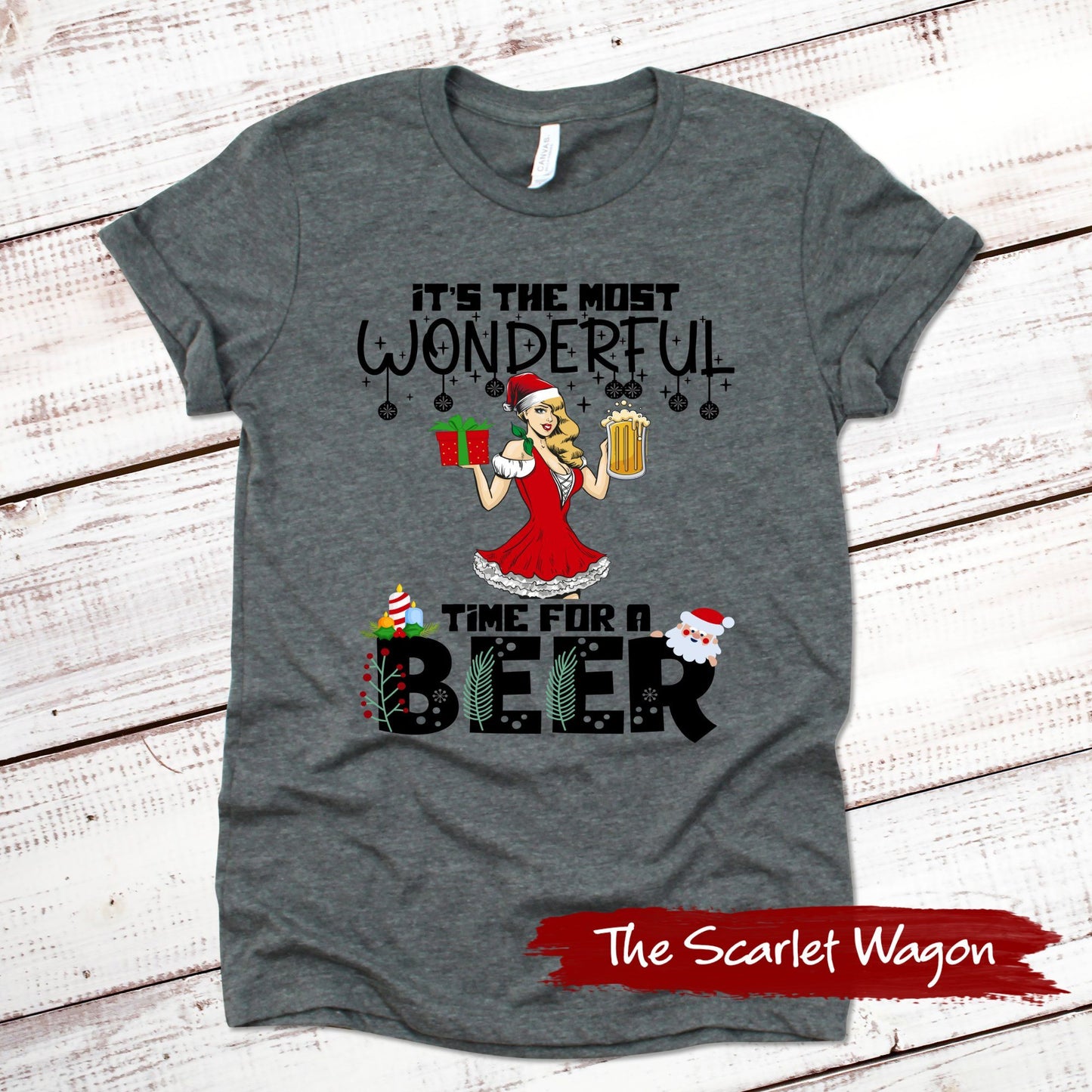 Most Wonderful Time for a Beer Christmas Shirt Scarlet Wagon Deep Heather Gray XS 