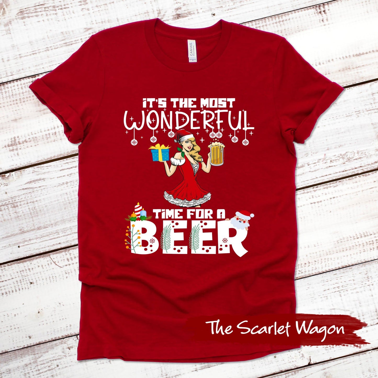 Most Wonderful Time for a Beer Christmas Shirt Scarlet Wagon Red XS 