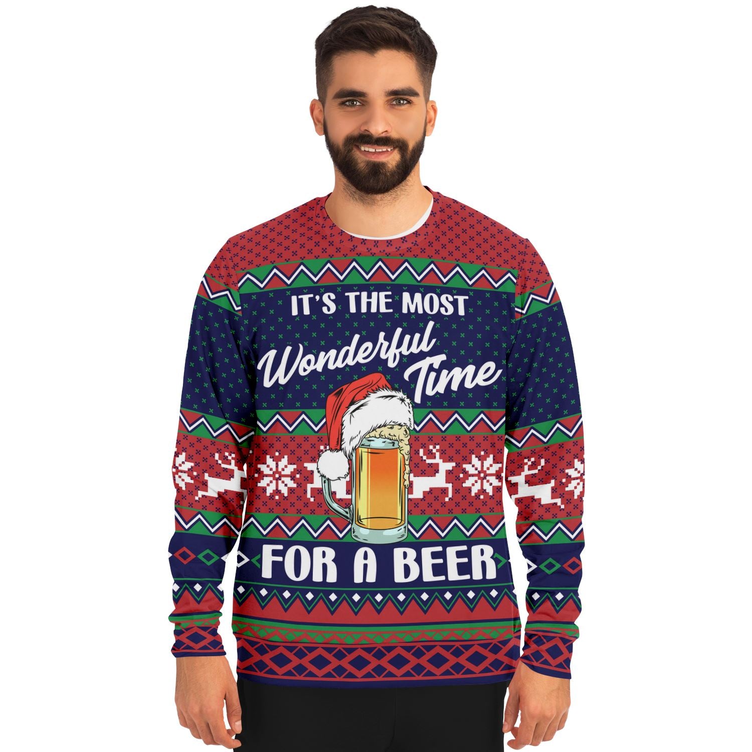 Most Wonderful Time for a Beer Ugly Christmas Sweatshirt Fashion Sweatshirt - AOP Subliminator 
