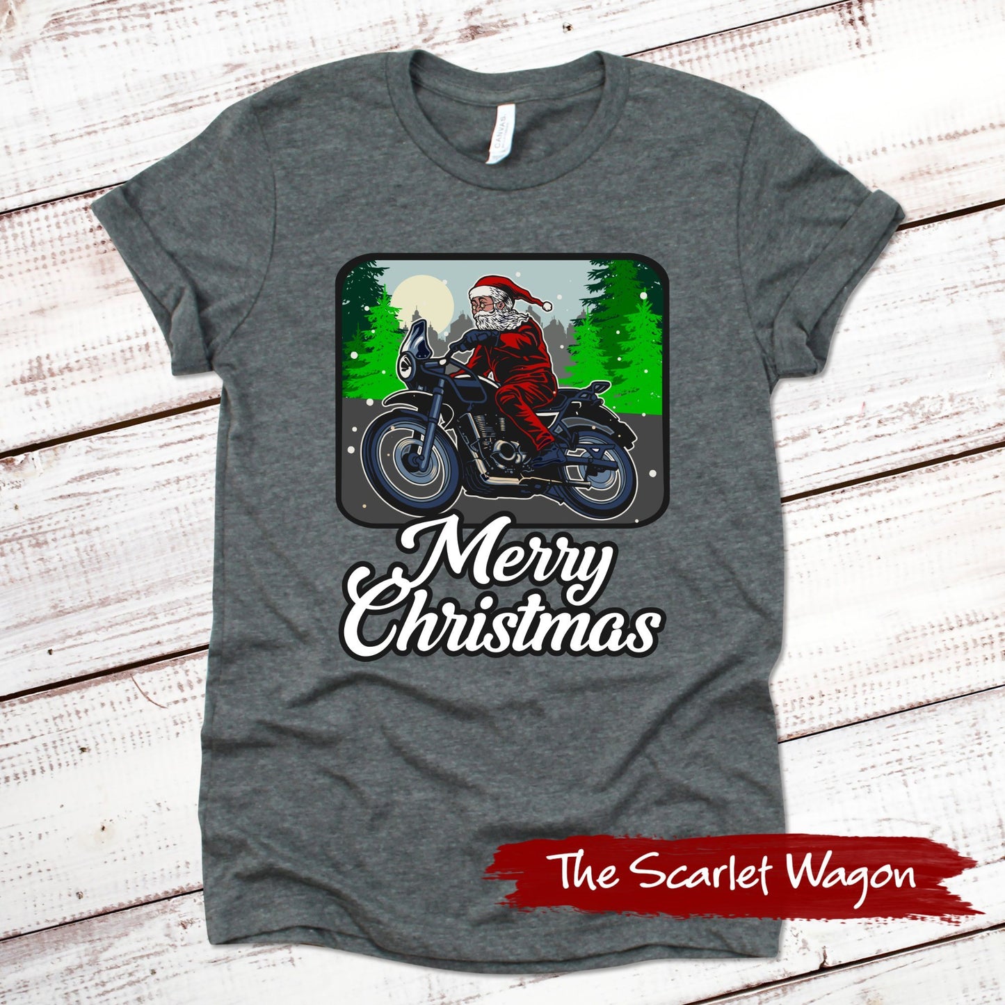 Motorcycle Santa Christmas Shirt Scarlet Wagon Deep Heather Gray XS 