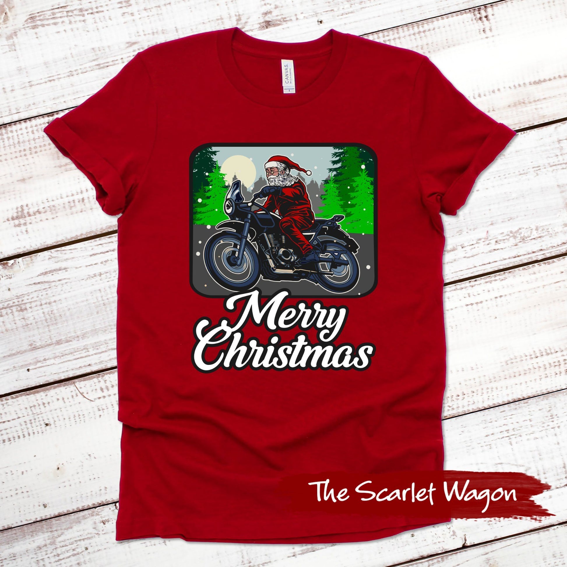 Motorcycle Santa Christmas Shirt Scarlet Wagon Red XS 