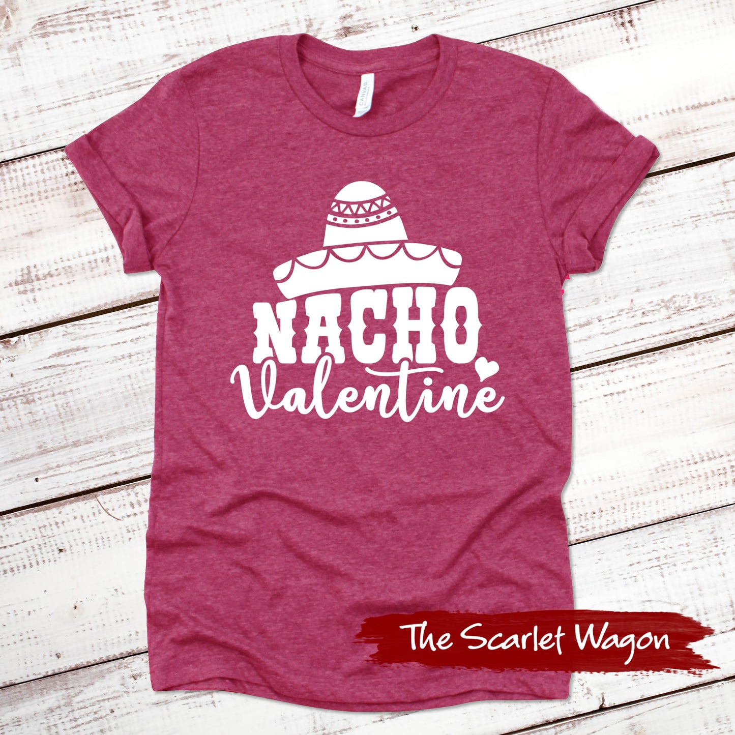 Nacho Valentine Christmas Shirt Scarlet Wagon Heather Raspberry XS 