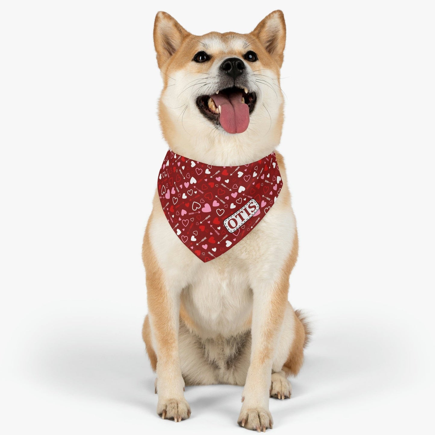 Personalized Scattered Hearts Dog Bandana Collar Pets Printify 