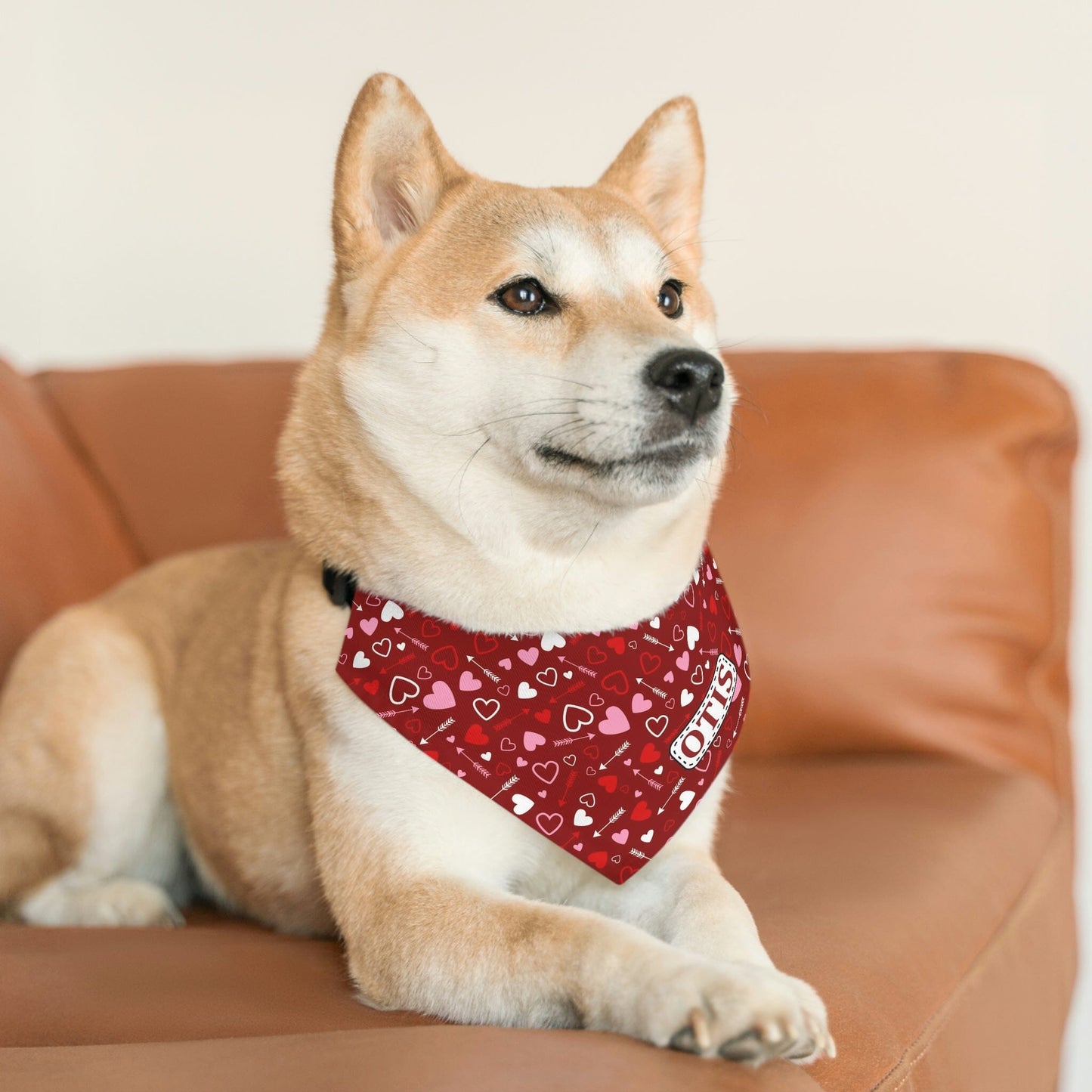 Personalized Scattered Hearts Dog Bandana Collar Pets Printify Medium 