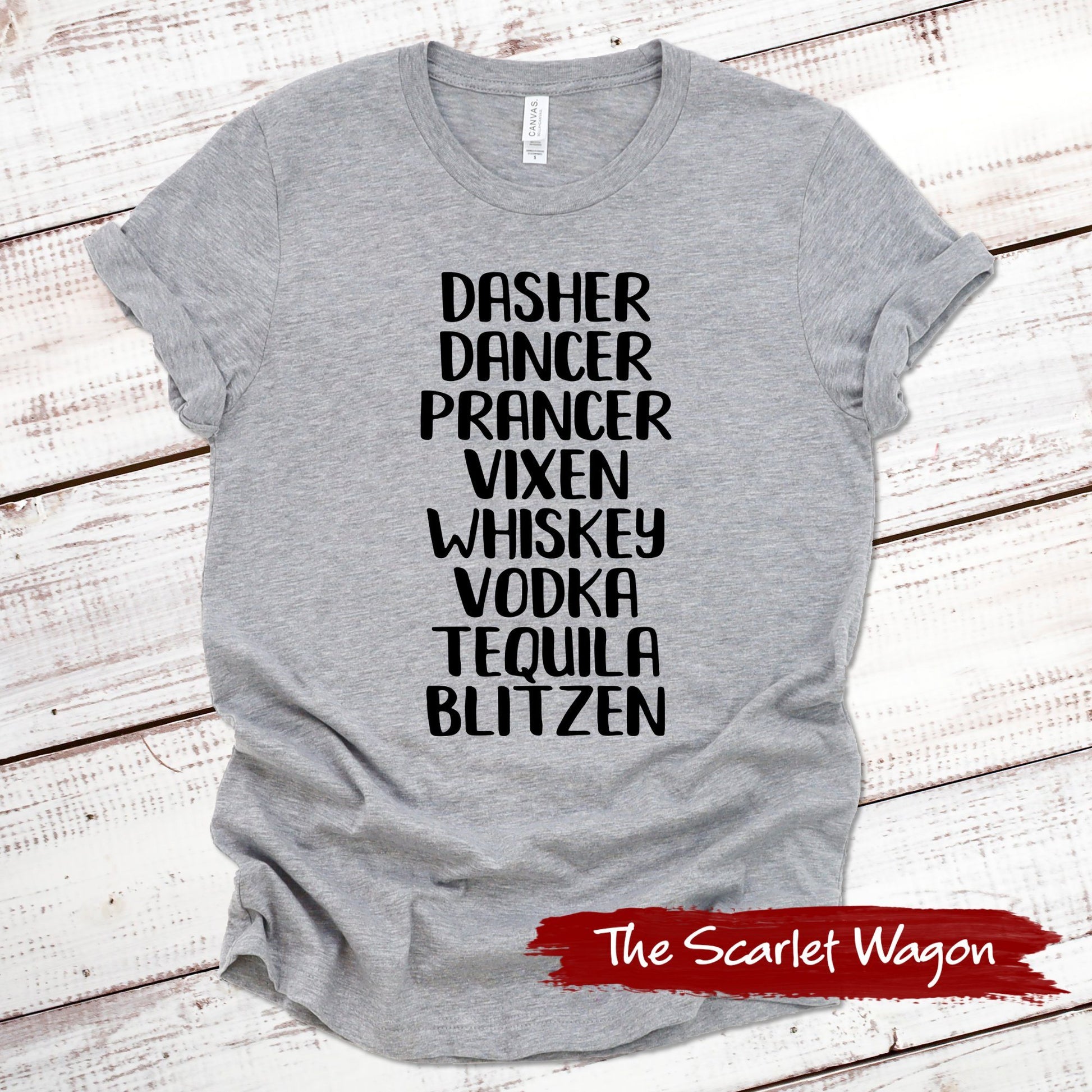 Reindeer Names and Alcohol Christmas Shirt Scarlet Wagon Athletic Heather XS 