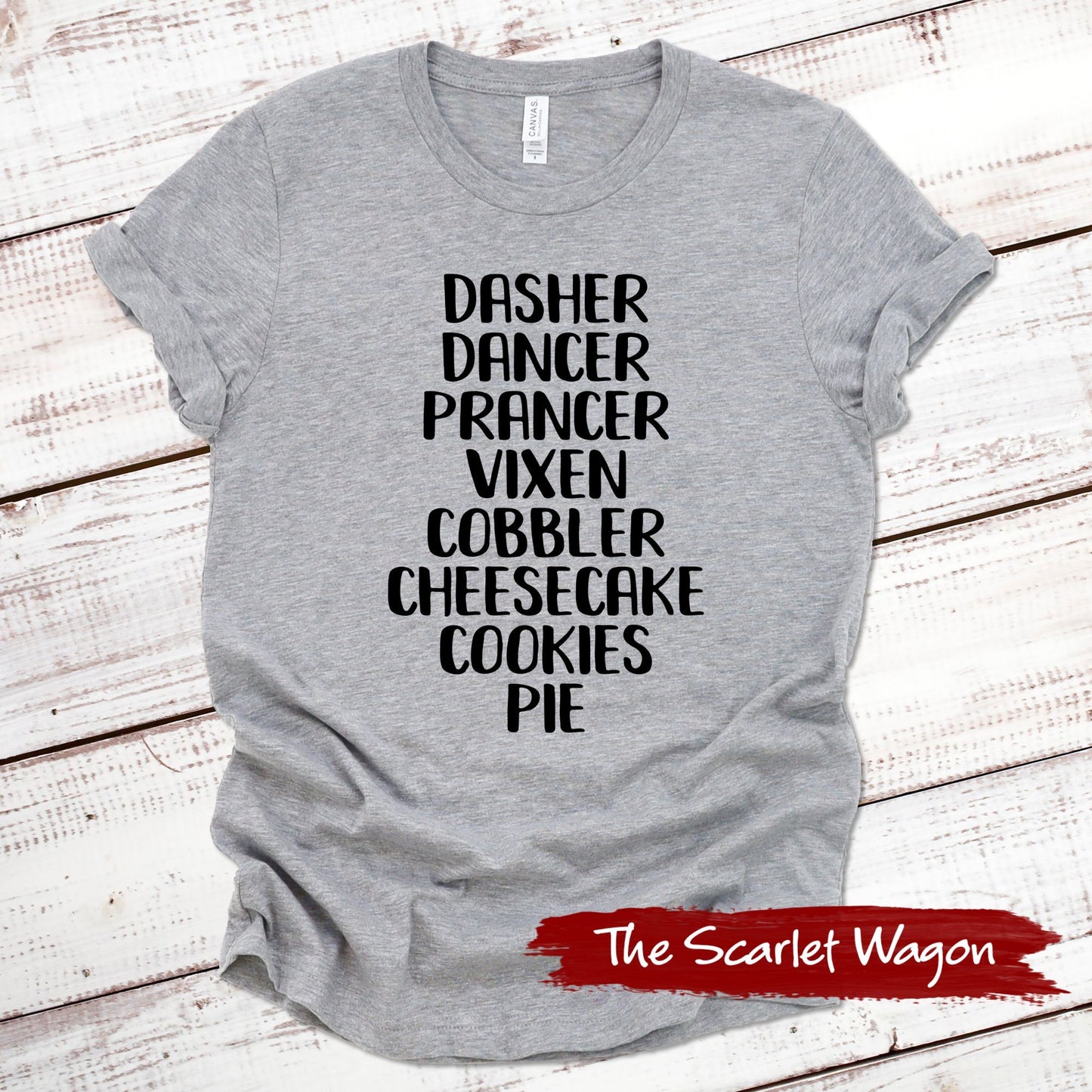 Reindeer Names and Desserts Christmas Shirt Scarlet Wagon Athletic Heather XS 