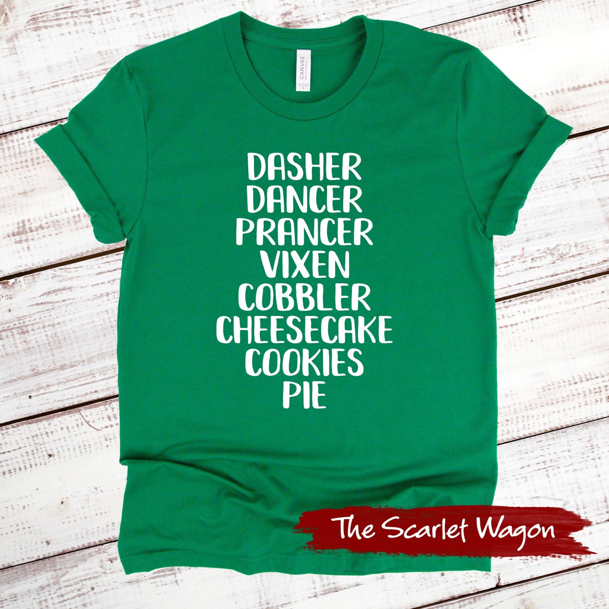 Reindeer Names and Desserts Christmas Shirt Scarlet Wagon Green XS 