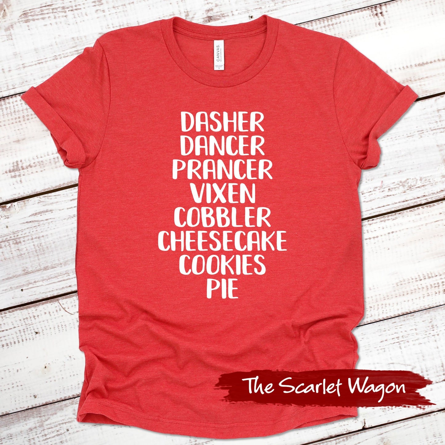 Reindeer Names and Desserts Christmas Shirt Scarlet Wagon Heather Red XS 