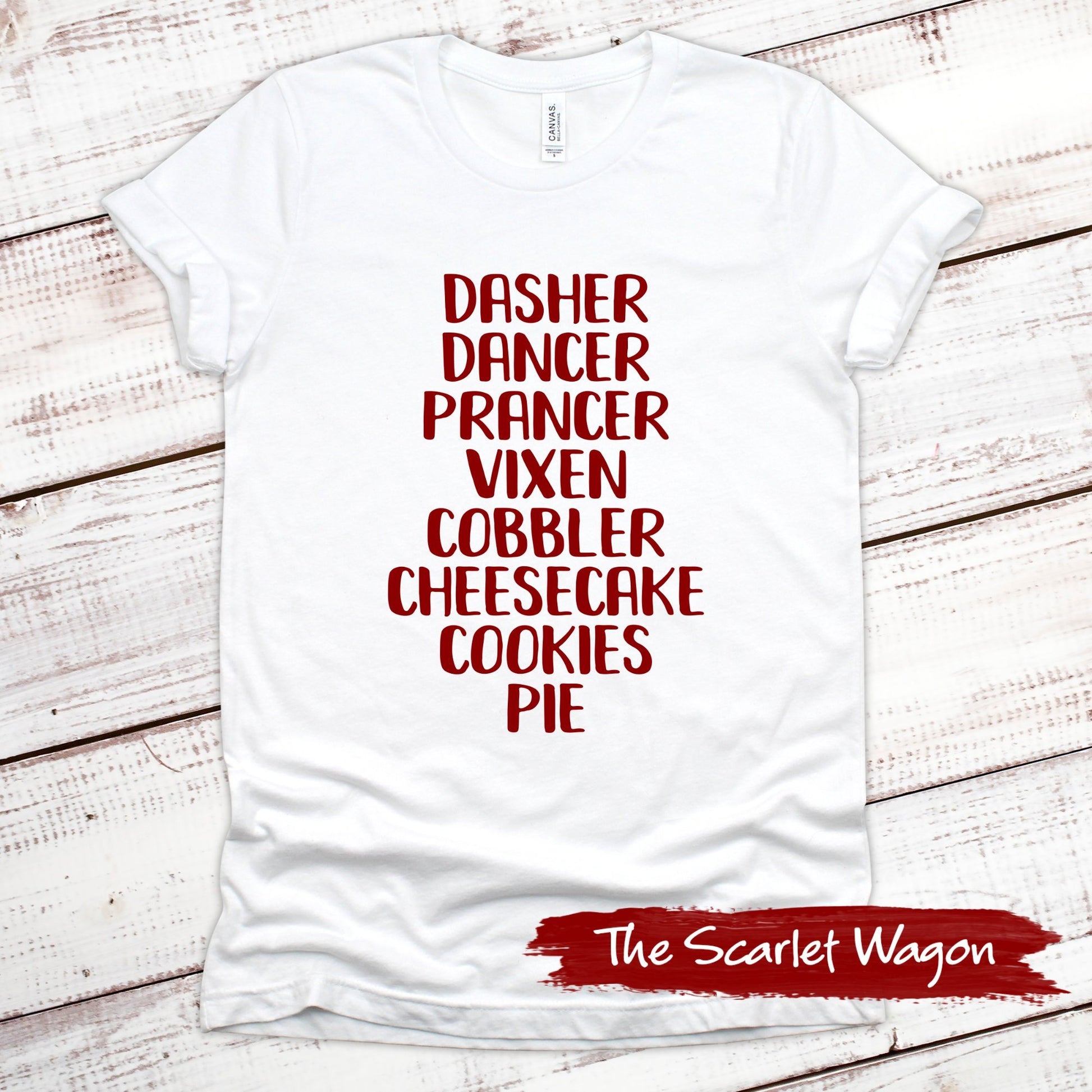 Reindeer Names and Desserts Christmas Shirt Scarlet Wagon White XS 