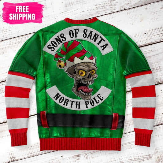 Sons of Santa Biker Elf Ugly Christmas Sweatshirt Fashion Sweatshirt - AOP Subliminator 