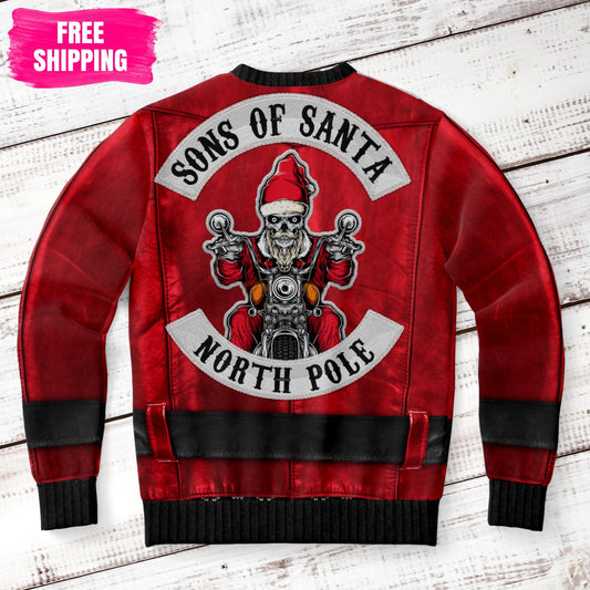 Sons of Santa Biker Jacket Ugly Christmas Sweatshirt Fashion Sweatshirt - AOP Subliminator 