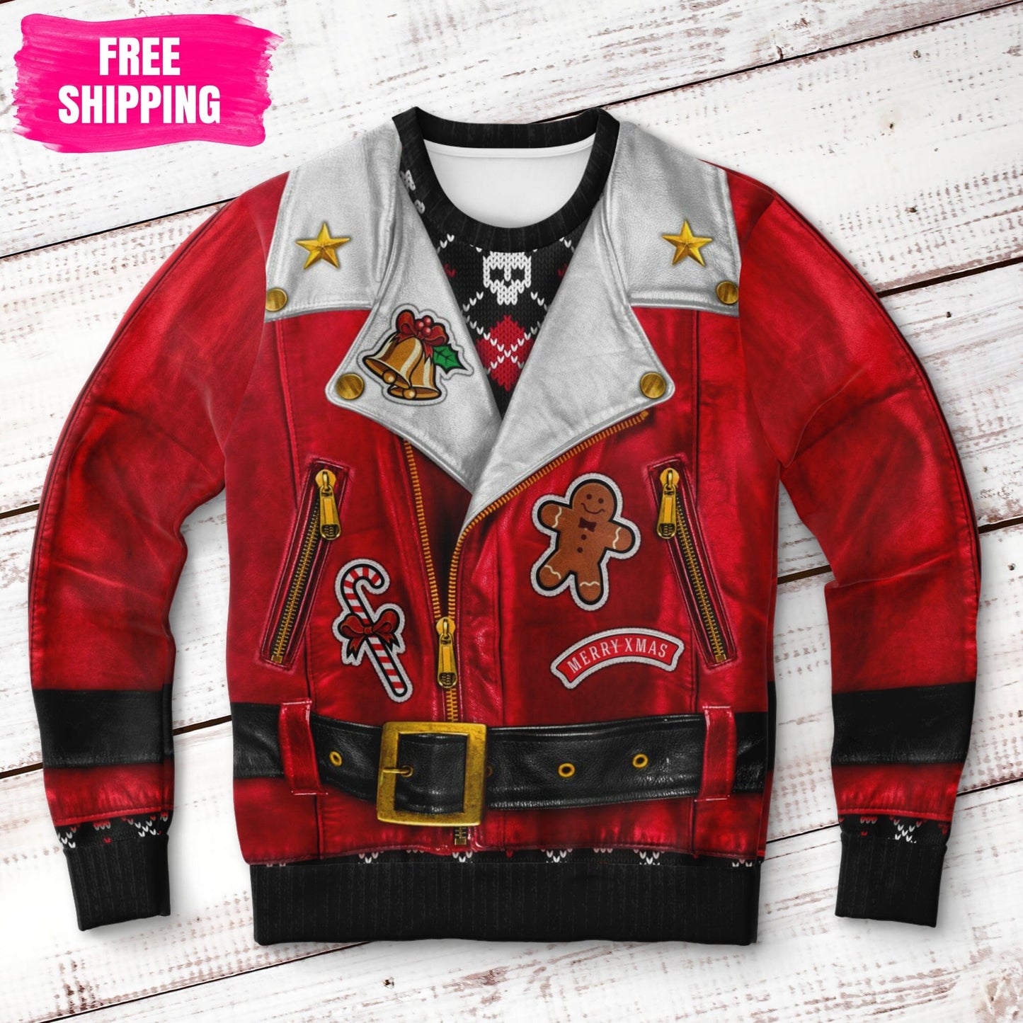 Sons of Santa Biker Jacket Ugly Christmas Sweatshirt Fashion Sweatshirt - AOP Subliminator 